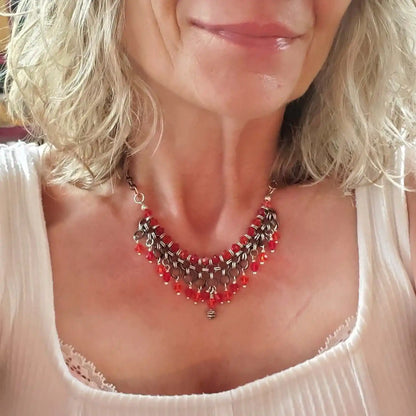 Collier Ras du Cou Guerrière Princesse en Mailles de Métal Mélangé Fait Main