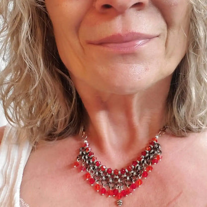 Collier Ras du Cou Guerrière Princesse en Mailles de Métal Mélangé Fait Main