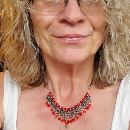 Collier Ras du Cou Guerrière Princesse en Mailles de Métal Mélangé Fait Main