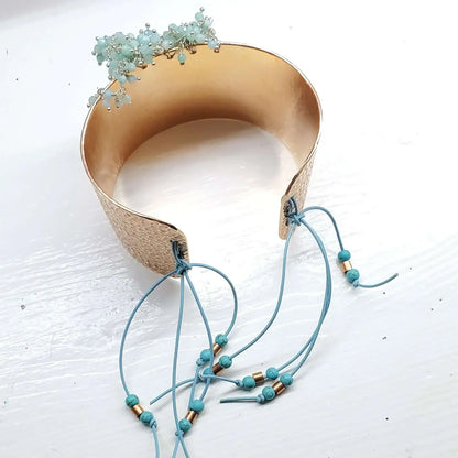 Handmade Turquoise Dangle Wide Hammered Copper Cuffs
