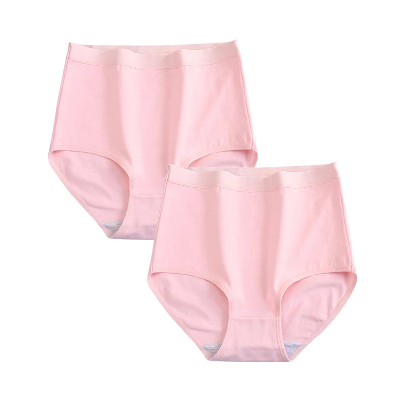 FallSweet 2 Pcs/Lot Cotton Underwear Women High Waist Panties Comfortable Solid Color Underpants Plus Size Lingerie M-XXXL