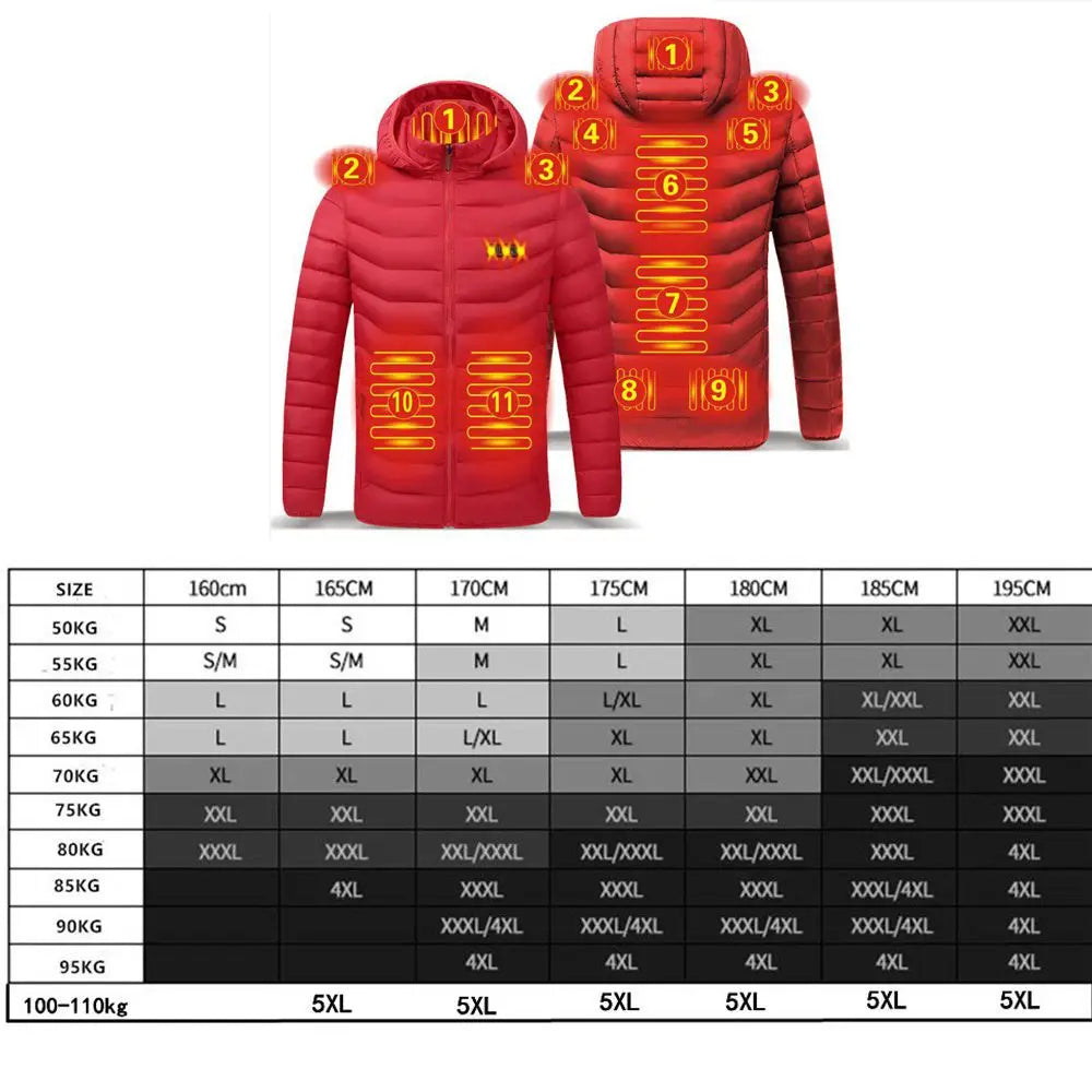 Men's Winter Warm USB Heating Parka Smart Thermostat Pure Color Hooded Heated Jacket Bobojaco Padded Clothing