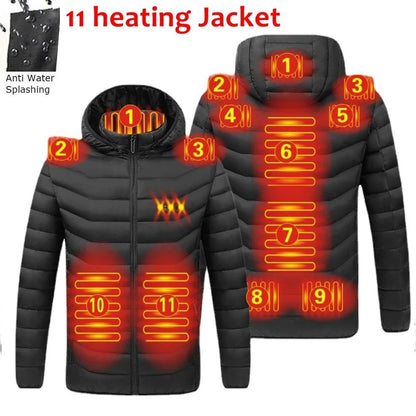 Men's Winter Warm USB Heating Parka Smart Thermostat Pure Color Hooded Heated Jacket Bobojaco Padded Clothing