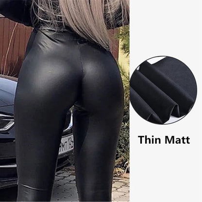 Outfits Women Pencil Pants PU Leather Leggings Thicken Winter Warm Skinny Pants Elastic High Waist Hip Push Up Latex Trousers