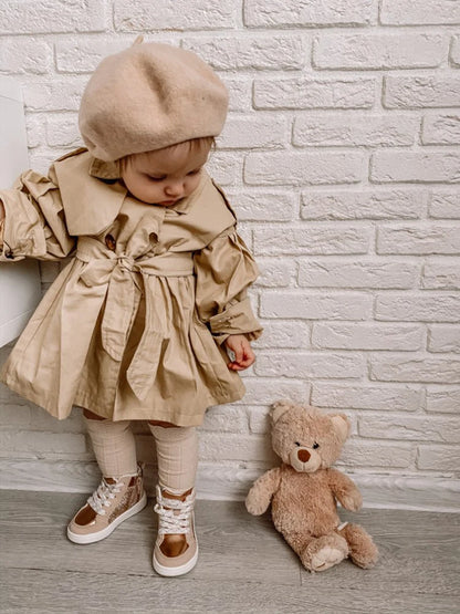 Fashion Baby Coat with Belt Cotton Autumn Spring Baby Girl Clothes Solid Color Infant Jacket Baby Girl Coat 2 Colors