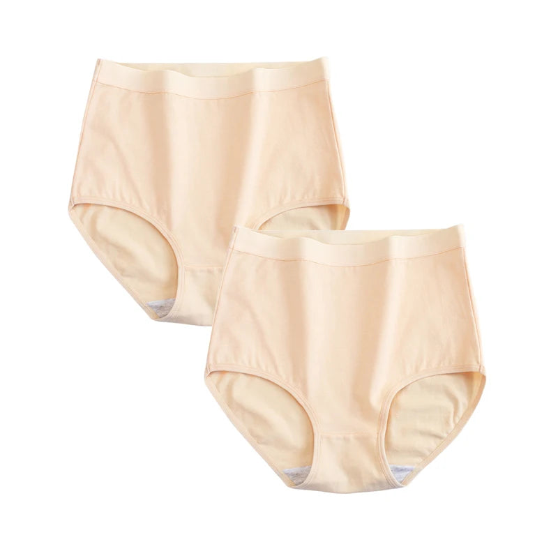 FallSweet 2 Pcs/Lot Cotton Underwear Women High Waist Panties Comfortable Solid Color Underpants Plus Size Lingerie M-XXXL