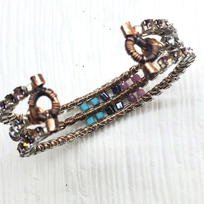 Large Copper Wire Wrapped Triple Glam Crystal Gemstone Cuff