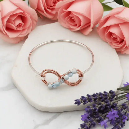 Bracelet jonc double infini en cuivre, argent et turquoise avec cristal
