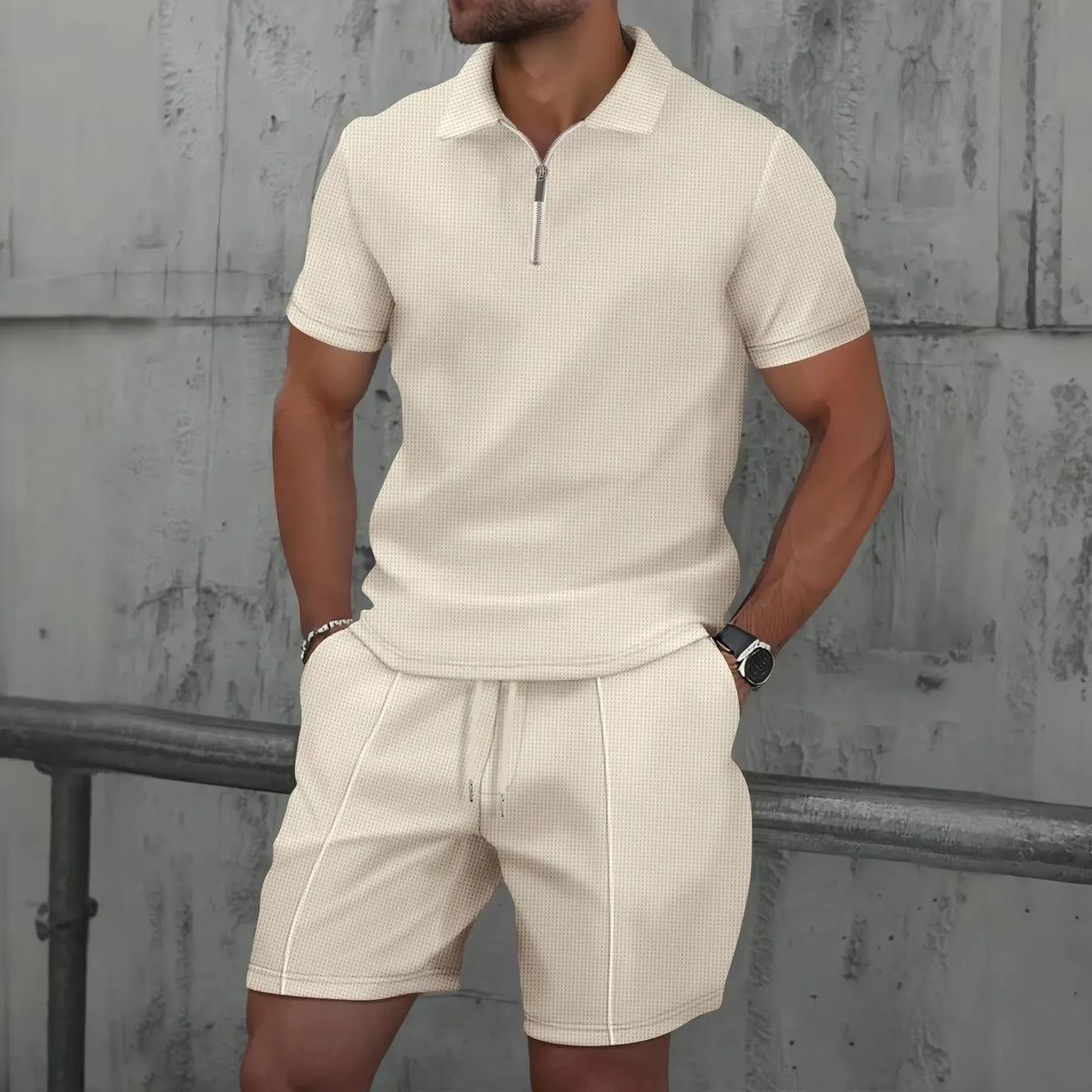 Ensemble Polo et Short de Sport pour Homme, Manches Courtes, Chemise Polo Élégante avec Fermeture Éclair et Short, Ensemble Décontracté Streetwear 2 Pièces pour Homme