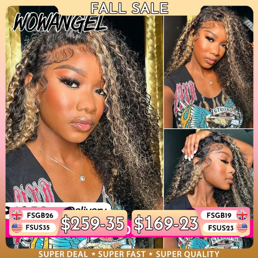 Highlight Water Wave 1B/27 Wig 100% Human Hair 13x6 HD Lace Full Frontal Wig Ombre Honey Blonde Colored Curly Human Hair Wig