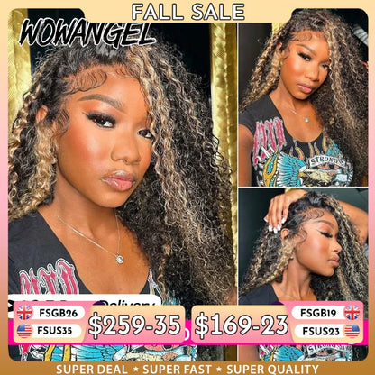 Highlight Water Wave 1B/27 Wig 100% Human Hair 13x6 HD Lace Full Frontal Wig Ombre Honey Blonde Colored Curly Human Hair Wig