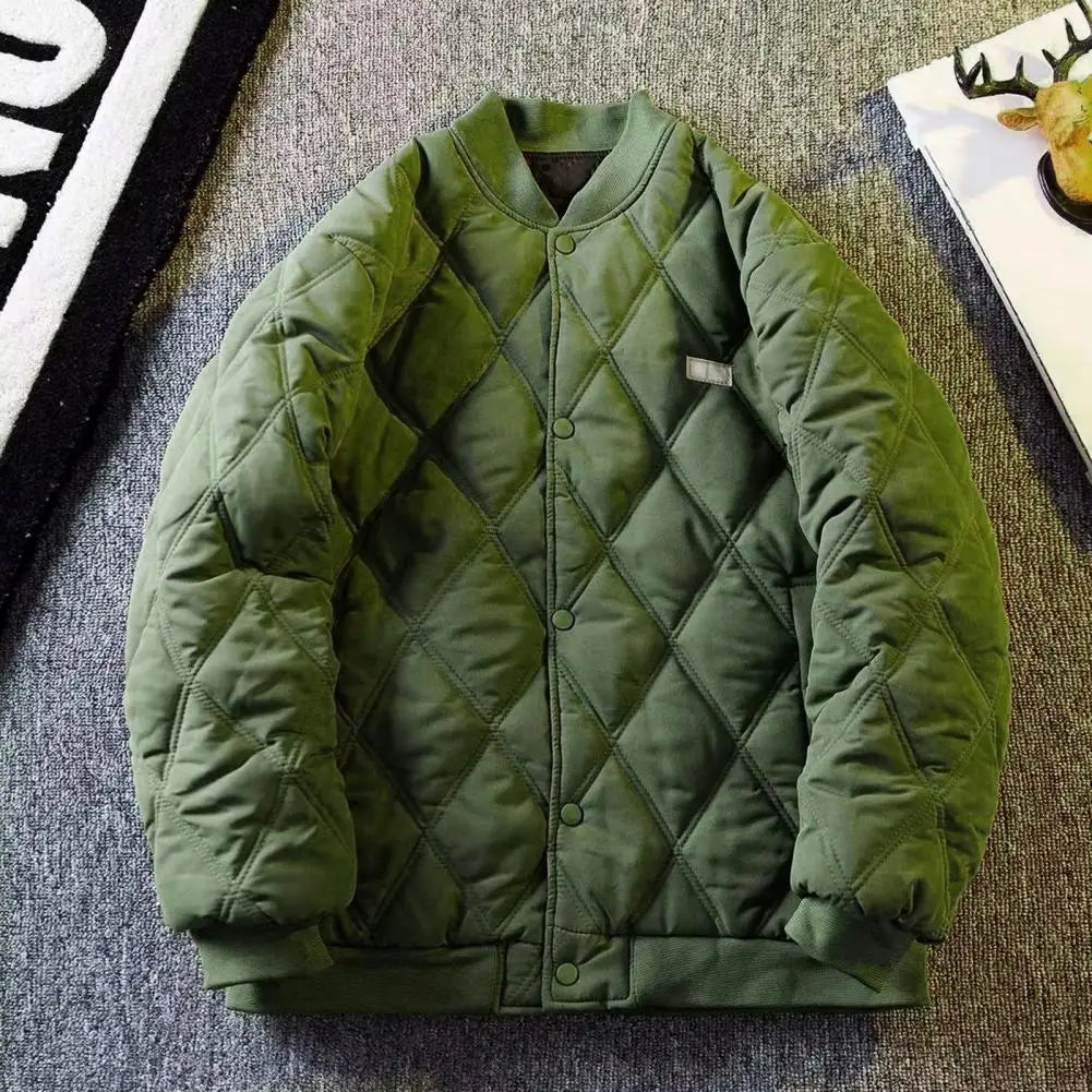 Men's Winter Warm Padded Coat Bomber Jacket Quilted Varsity Baseball Jacket Casual Loose Fit Outwear for Daily Street Work