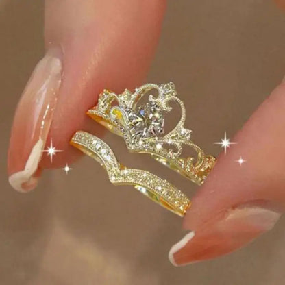 2 bagues couronne scintillantes de fée pour femmes adolescentes, en cristal coréen, ajustables, argentées, cadeau d'anniversaire, ensemble de bagues reine de soirée, bijoux