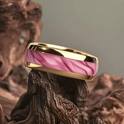 Bagues de mode en acier inoxydable argenté de 8 mm pour hommes, bagues incrustées de météorite en coquille d'ormeau rose pour hommes et femmes, bijoux de mariage