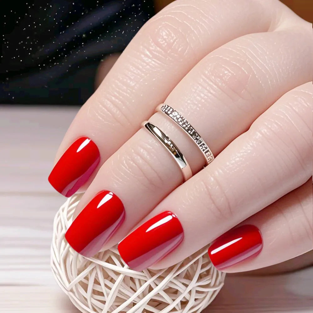Acrylic Long Square Fake Nail With Glue Sticker 24Pcs Glossy Black Press On False Nails For Gluing DIY Manicure Finger Tips