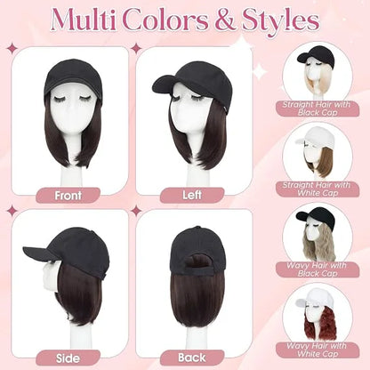 Wig, Baseball Cap with Hair Attached for Women, Adjustable Hat Wig with Heat Resistant Synthetic, 6 Inch, Baseball Cap with Hair
