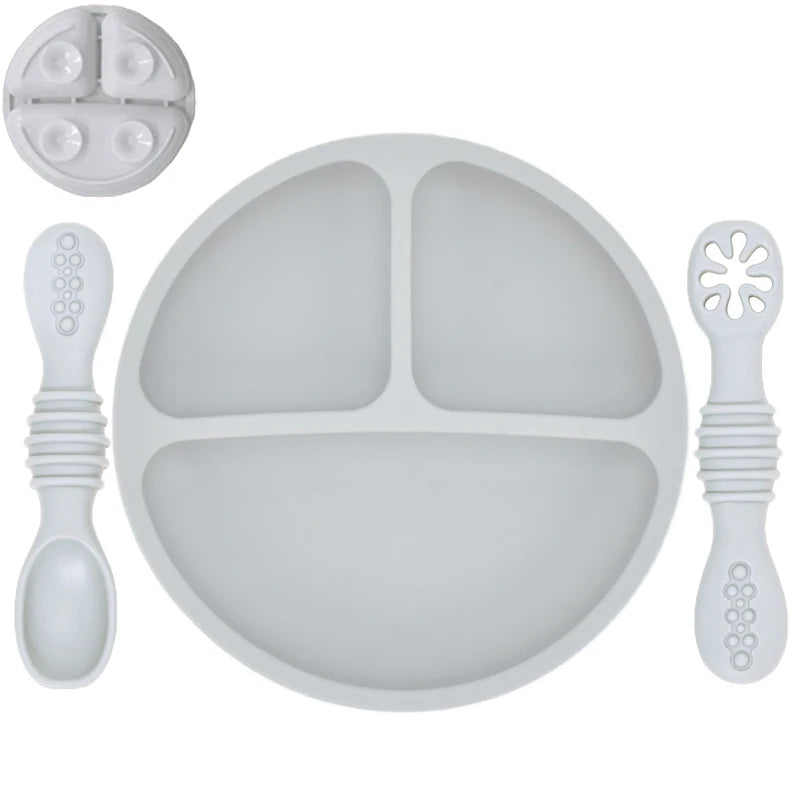 Silicone Baby Dining Plate With Spoon Fork Children Dishes Suction Plate for Toddlers Kid Training Feeding Sucker Bowl BPA FREE