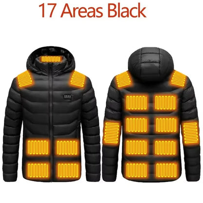 Men's Winter Warm USB Heating Parka Smart Thermostat Pure Color Hooded Heated Jacket Bobojaco Padded Clothing