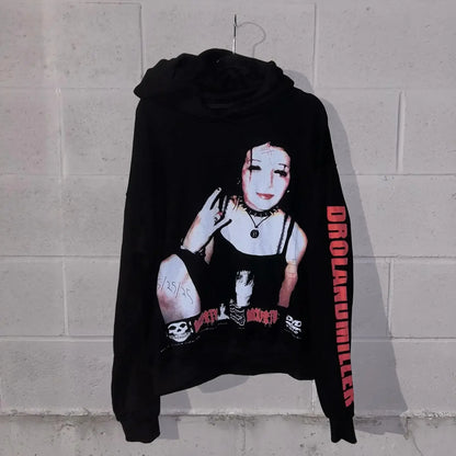 Sweats à capuche Droland Miller Scare Y2k Femme Gothique Punk Streetwear Grunge Haut Sweat-shirt Surdimensionné Harajuku Hip Hop Vêtements