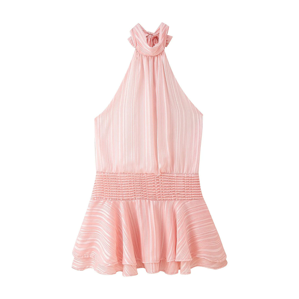 Elegant Woman's Chiffon Halter Mini Dresses 2025 Spring Summer Sexy Backless Wrapped Waist Lace Up Dress New Lady Party Vestidos