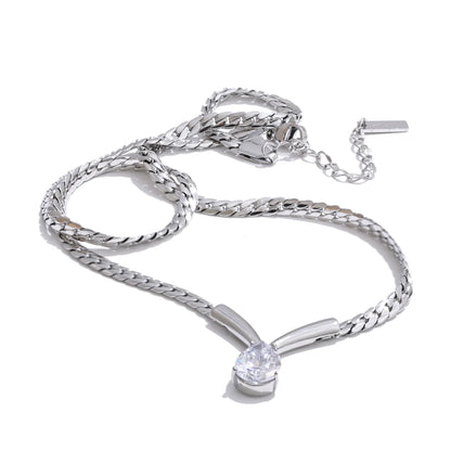 Yhpup Stainless Steel High Quality Polished Chain Cubic Zirconia Statement Necklace Real Gold PVD Plated Fashion Shiny Jewelry