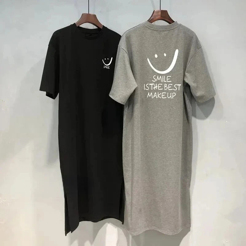 Nouvelle robe T-shirt d'été à manches courtes pour femmes, robe ample mi-longue au-dessus du genou