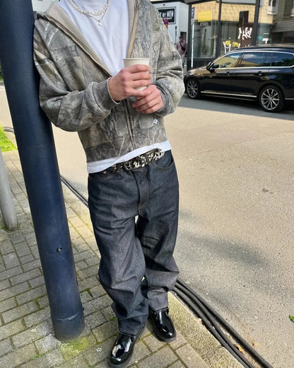 Sweat à capuche Y2K Retro zippé motif camouflage Fermeture éclair streetwear hip-hop oversize unisexe camouflage
