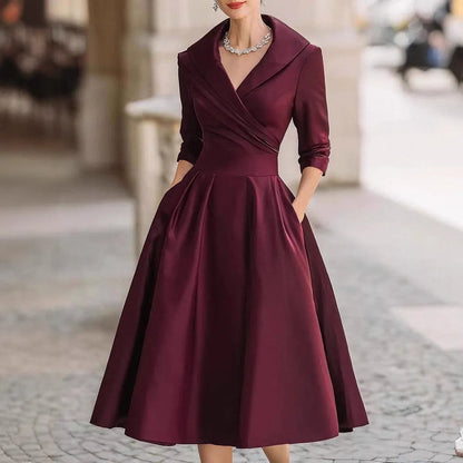 Robe de soirée longue élégante pour femme, nouveau style, col en V, taille cintrée, manches longues, pour un look amincissant et élégant