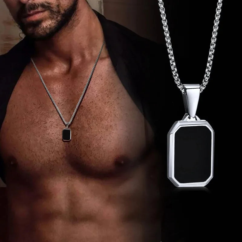 Colliers pendentifs géométriques simples pour hommes femmes en acier inoxydable bijoux rectangles Cadenas Para Hombre Collares Para Mujer