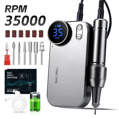 Duofu Professional Nail Drill  Portable Rechargeable Electric Nail File For Thick Acrylic Nails Salon Home Use
