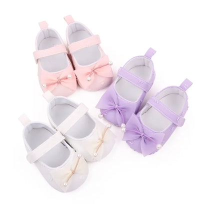 0-18months Baby Girls Bowknot Flats Soft Sole Shoes Non-Slip Princess Wedding Dress Walking Shoes For Newborn Girls