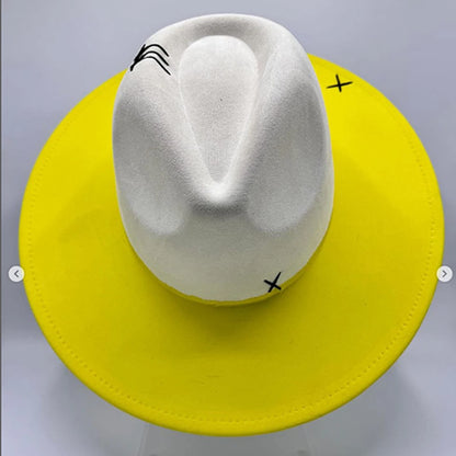 Suede Fedora Painting Felt Hats for Men and Women, Hand Sewn Fedora Adjustable Fall Winter Fashion Party Hats and Gifts