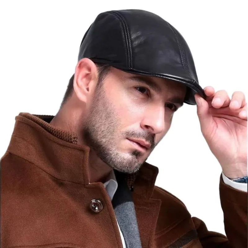 Fall Winter PU Men's Beret Hat Fashionable Casual Style Headwear for Men Bright Leather-like Warm Forward Hats Visors for Women