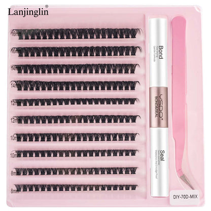 Nouveau kit de cils individuels 10 rangées - Cils groupés naturels longs à faire soi-même avec colle et scellant pour extensions de cils - Outils de maquillage Faux Cils