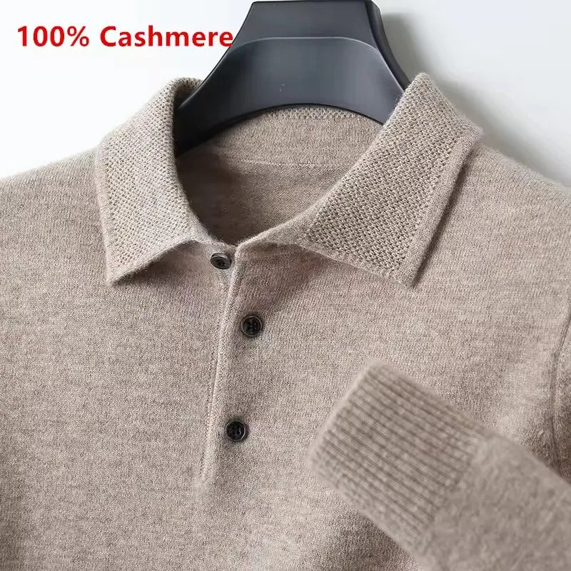 Men's 100% Mink Cashmere Large Size Sweaters Autumn Winter Solid POLO-neck Casual Knit Pullovers Long Sleeve Warm Jumper to