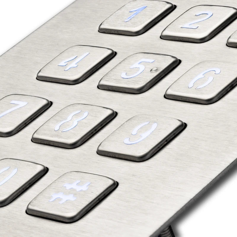 Industrial Keyboard with 12 Keys IP65 3x4 Kiosk Metal USB Keypad Stainless Steel Metallic Waterproof Slim Electric Lock Keypad