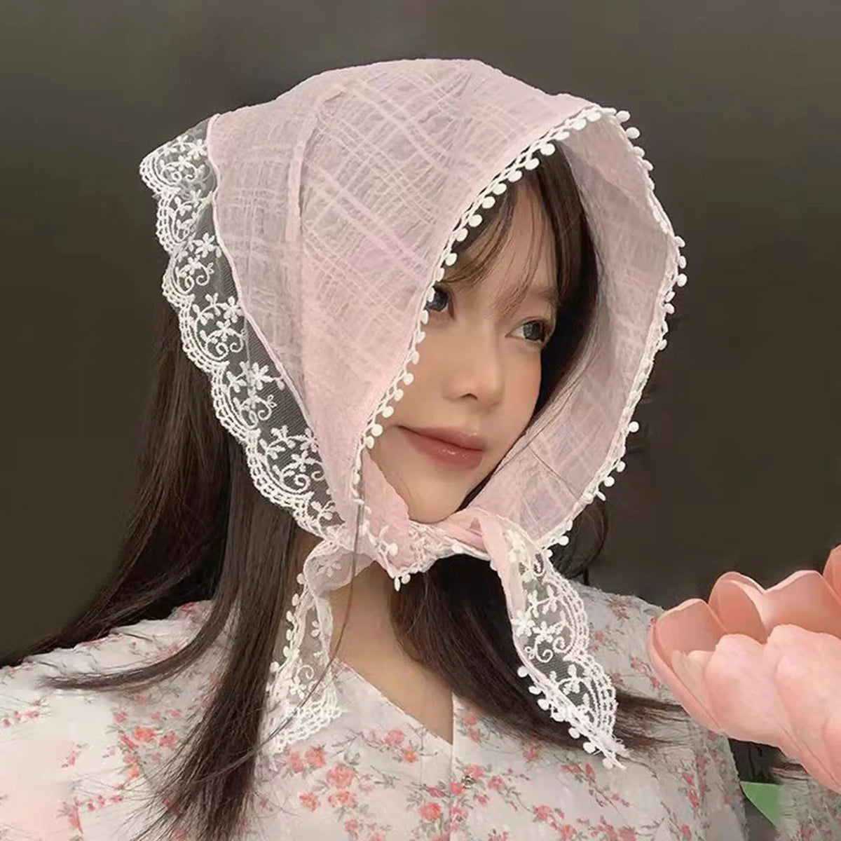 Women's Lace Scarf Headband for Women Non Slip Floral Lace Hair Kerchief Head Scarf for Hair Styling Decor 53*34cm