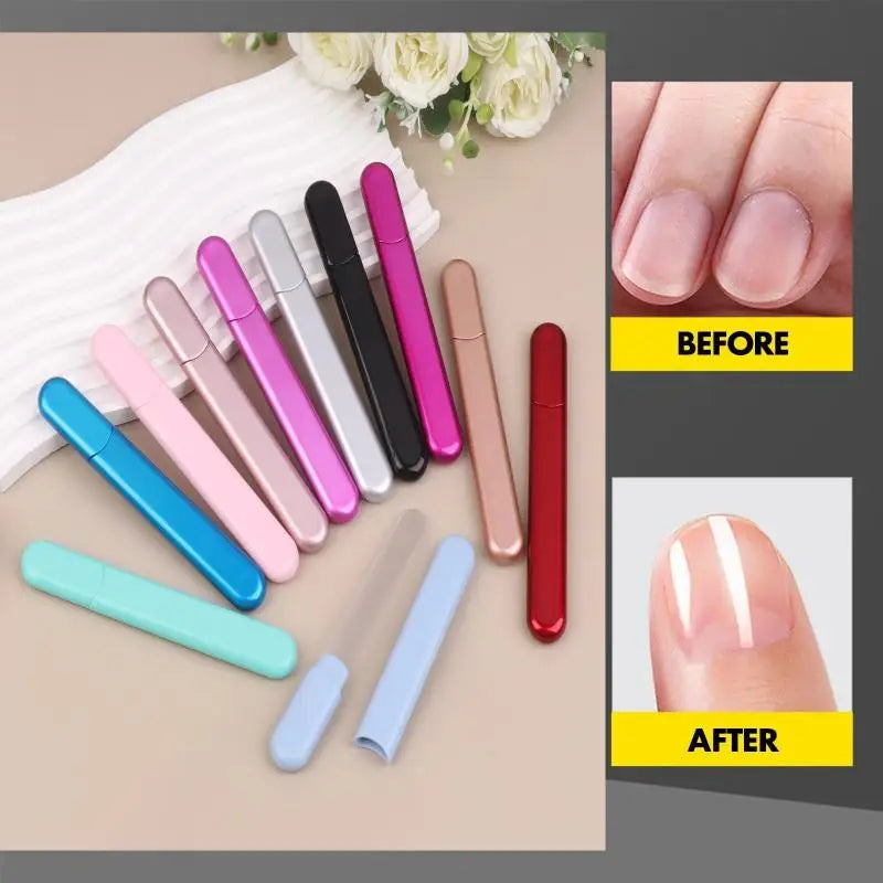 Portable Crystal Glass Nail File with Protective Case, Professional Nail Buffer for Natural & Acrylic Nails