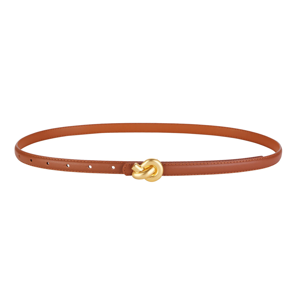 Premium Genuine Leather Women's Fashion Belt with High-Quality Metal Knot Buckle for Dresses and Jeans