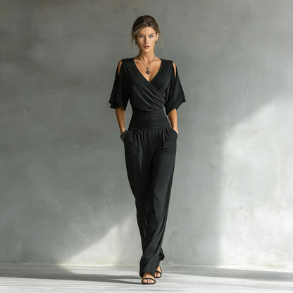 Jumpsuit Women Disfraz Mujer V-neck Short-sleeved Loose Waist Slim Fit Jumpsuit Women's Summer New Fashion Temperament Jumpsuit