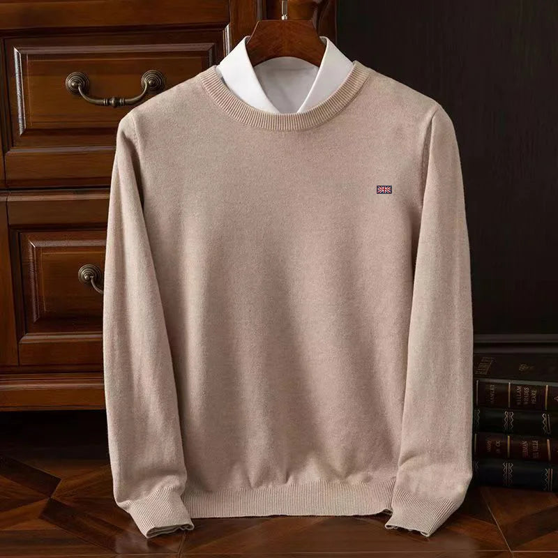 Winter New Men's 6XL Cashmere Cold Resistant Clothing Round Neck Solid Color Pullover Warm Sweaters Casual Pullover Logo Tops