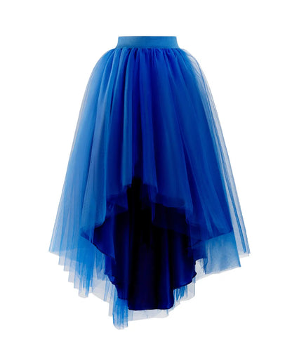 MisShow Jupe longue asymétrique en tulle style gothique punk pour femme, taille élastique, maille, costume de soirée, bal, cocktail, longue robe tutu