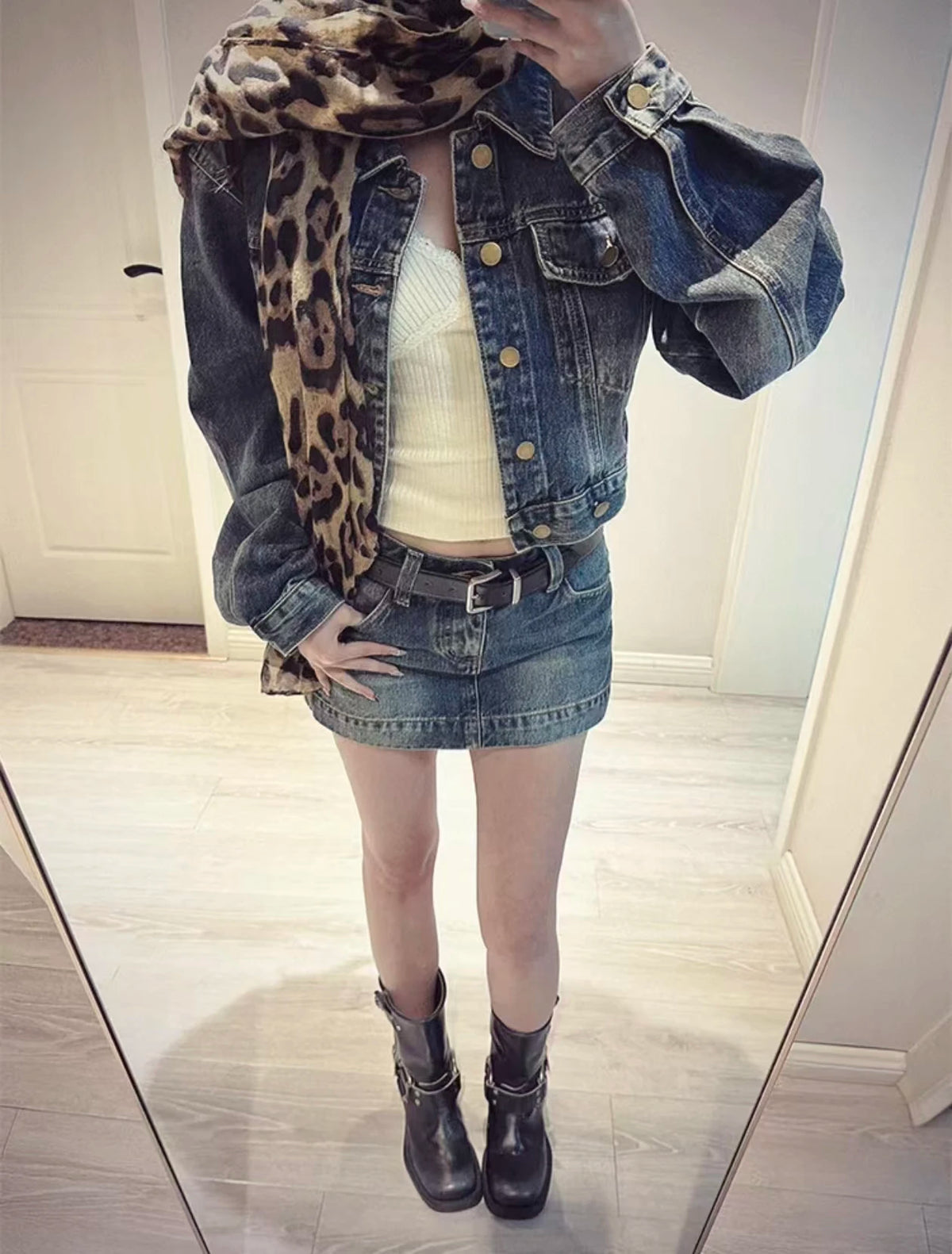 Women Y2K 2 Piece Denim Outfits Casual Denim Jacket Coat + Mini Skirt Retro Korean Fashion Jean Two‑Piece Suit Streetwear Sets