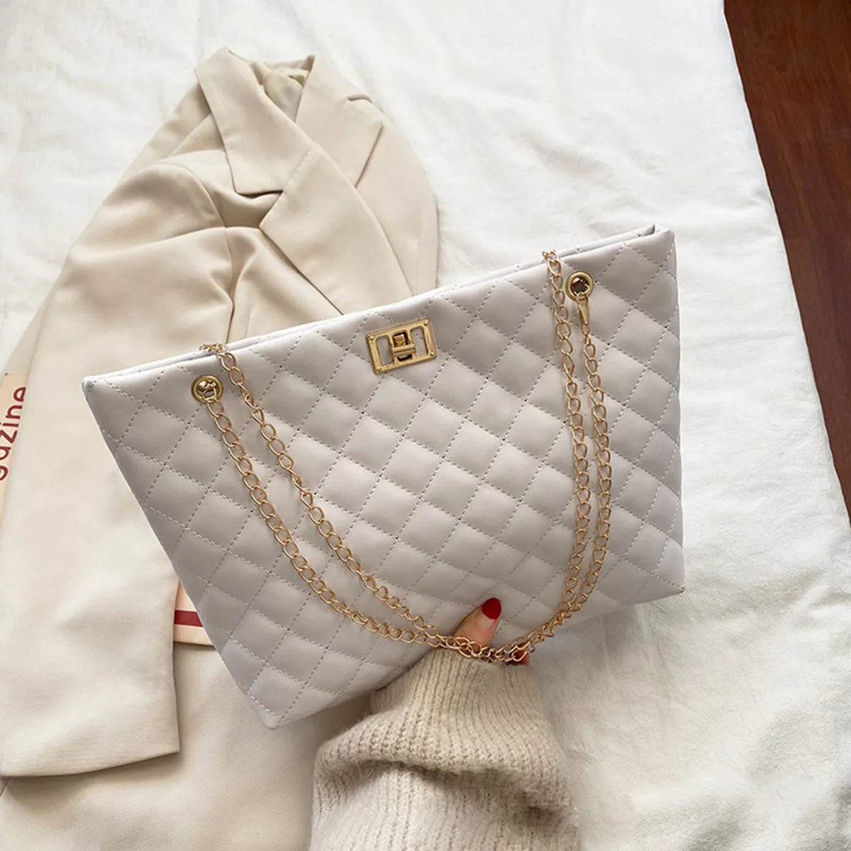 Sacs fourre-tout pour femme en cuir PU avec motif losanges, sac à main de personnalité, grande capacité, sac à bandoulière, sac de créateur