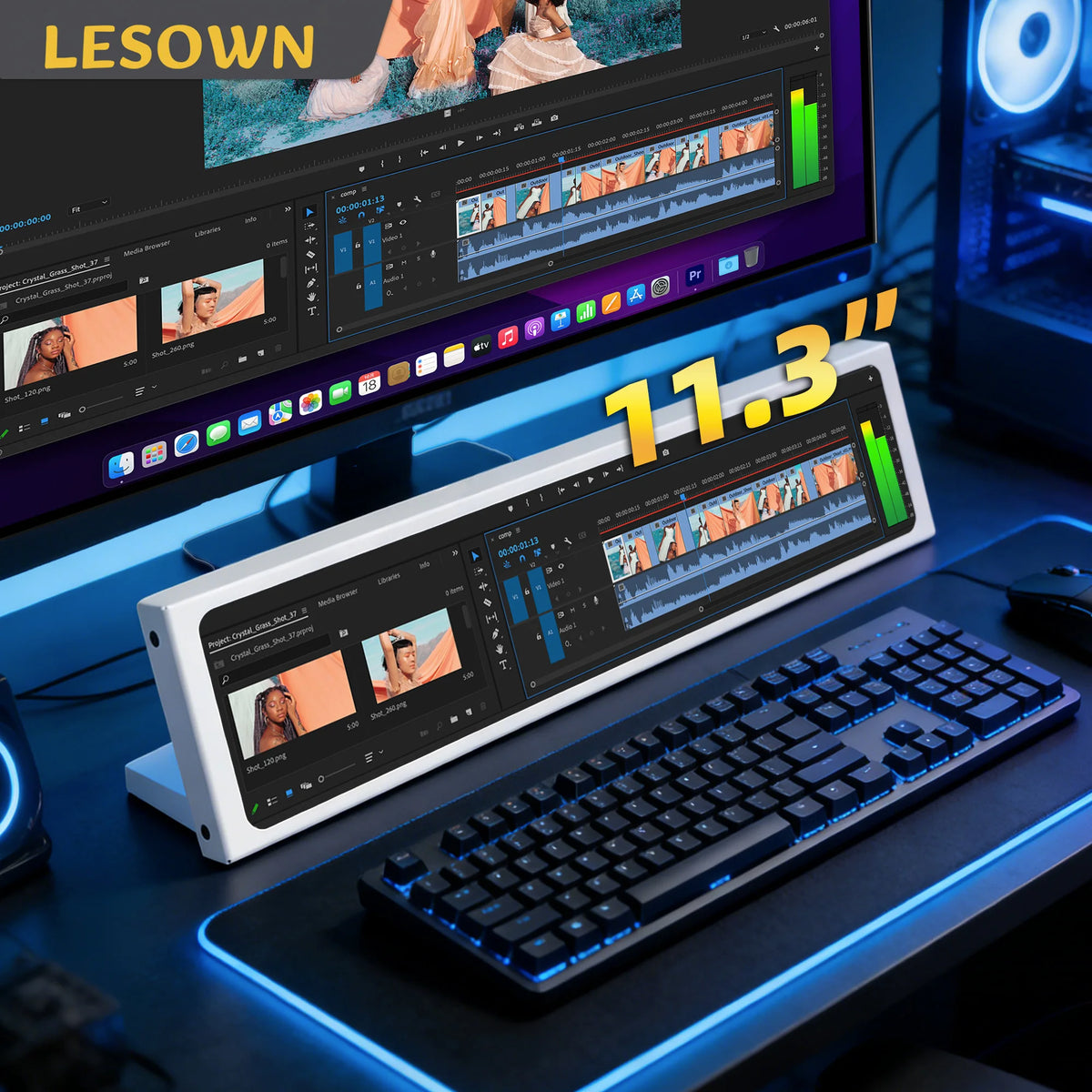 LESOWN 11.3'' Portable Auxiliary Monitor Stretched Display 440x1920 Ultra Slim Bar Screen for Laptop PC Ps Pr Additional Monitor