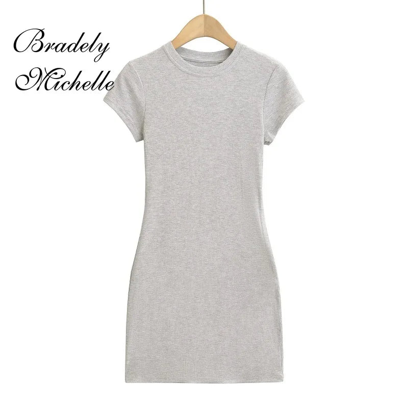 Mini Dresses Short Sleeve Crewneck Sexy Summer Bodycon Dress for Women Pullover Sleeveless Vestidos