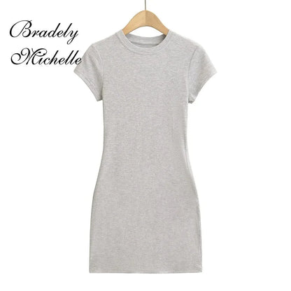 Mini Dresses Short Sleeve Crewneck Sexy Summer Bodycon Dress for Women Pullover Sleeveless Vestidos