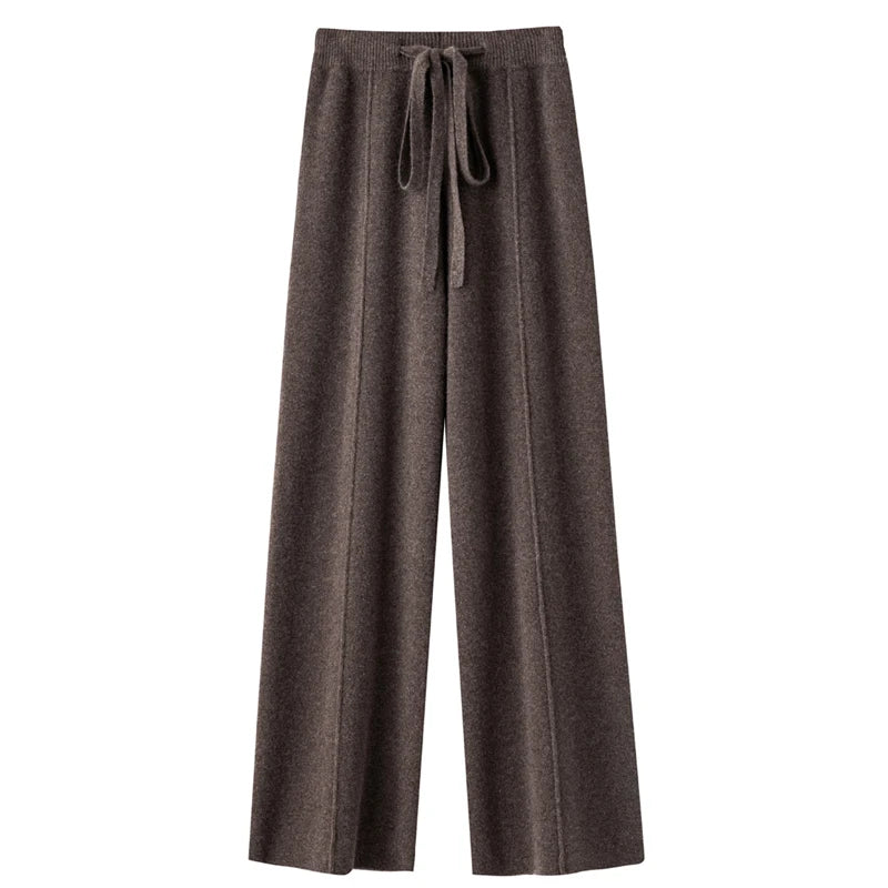 Wool Knitted Wide Leg Pants for Women in Autumn and Winter, with a Draping Feel and Straight Tube Wool Casual Woolen Pants