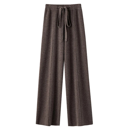 Wool Knitted Wide Leg Pants for Women in Autumn and Winter, with a Draping Feel and Straight Tube Wool Casual Woolen Pants
