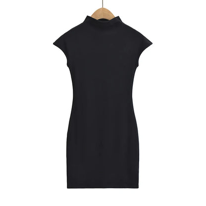 Mini dresses for women 2024 Summer knitted dress sexy vintage clothes black dresses short sleeve turtleneck pink dress bodycon